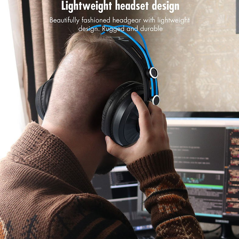 Határokon átnyúló fejhallgató professzionális felvevő nagy táska fülhallgató vezetékes fejhallgató 50 mm-es driver nélküli monitor számítógépes játék e-sport mikrofon