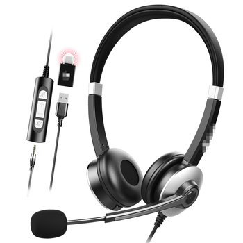 Fejre helyezhető USB/3,5 mm-es közlekedési fejhallgató, headset, üzleti vezetékes headset, mikrofon, vezetékes vezérlés, Amazon, határokon átnyúló