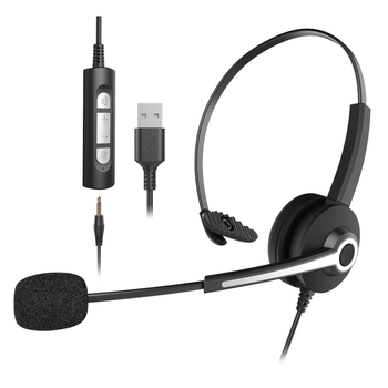 Fejre helyezhető USB/3,5 mm-es közlekedési fejhallgató, headset, üzleti vezetékes headset, mikrofon, vezetékes vezérlés, Amazon, határokon átnyúló