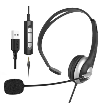Fejre helyezhető USB/3,5 mm-es közlekedési fejhallgató, headset, üzleti vezetékes headset, mikrofon, vezetékes vezérlés, Amazon, határokon átnyúló