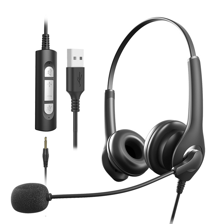 Fejre helyezhető USB/3,5 mm-es közlekedési fejhallgató, headset, üzleti vezetékes headset, mikrofon, vezetékes vezérlés, Amazon, határokon átnyúló