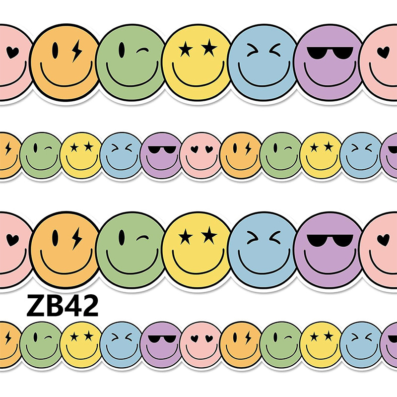 Bohém vidám arc hirdetőtábla szegély pasztell mosoly arc kivágott szegély tekercs tantermi tábla iskolai matricák