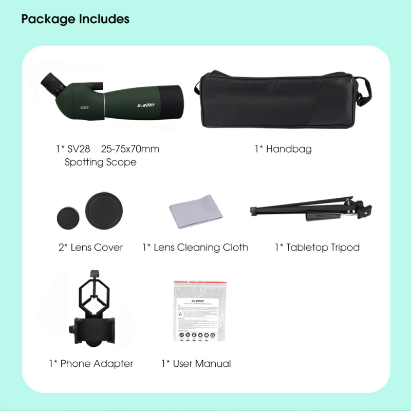 SVBONY SV28 Paukščių stebėjimo veidrodis, armijos žalias, HD High Times, 25-75x70mm, Cross-border 100