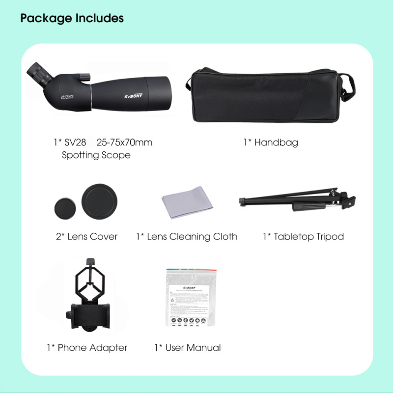 SVBONY SV28 Paukščių stebėjimo veidrodis, armijos žalias, HD High Times, 25-75x70mm, Cross-border 100