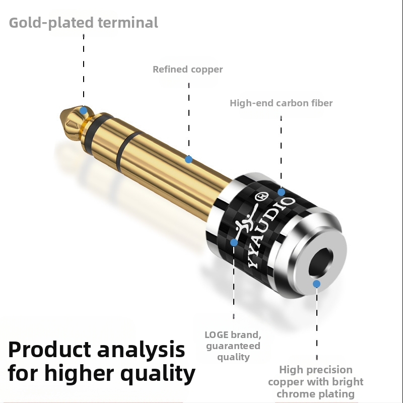 YYAUDIO anglies pluošto paauksuotas 6,35 mm revoliucinis 3,5 mm kištukas-adapteris, didelis trijų branduolių į mažas trijų branduolių adapteris