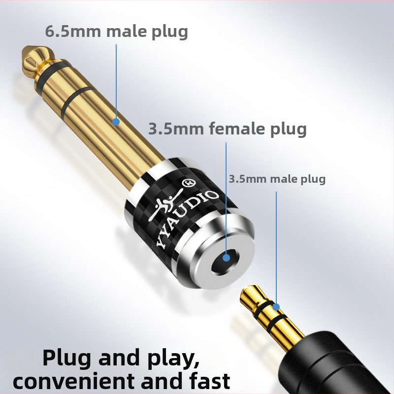 YYAUDIO anglies pluošto paauksuotas 6,35 mm revoliucinis 3,5 mm kištukas-adapteris, didelis trijų branduolių į mažas trijų branduolių adapteris