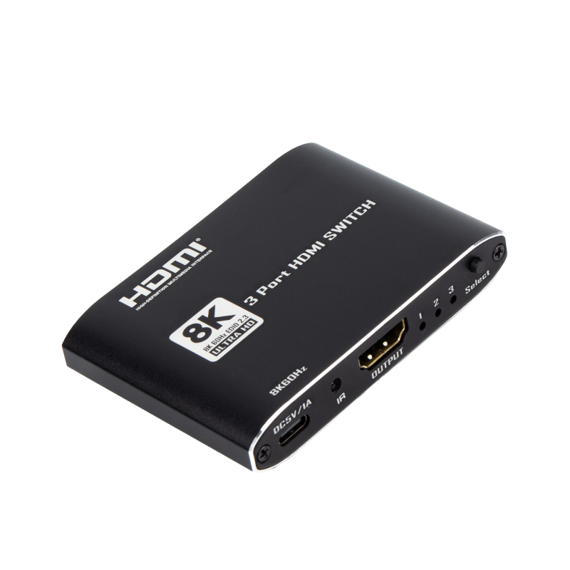 2025. aasta uus toode HDMI2.1 3X1 lülitiga alumiiniumisulamist üliõhuke mudel Ir 8K@60Hz-ga