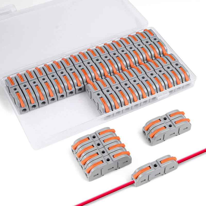 34 броя кабелни конектори за бързо свързване, мини кутия с 1 вход и изход
