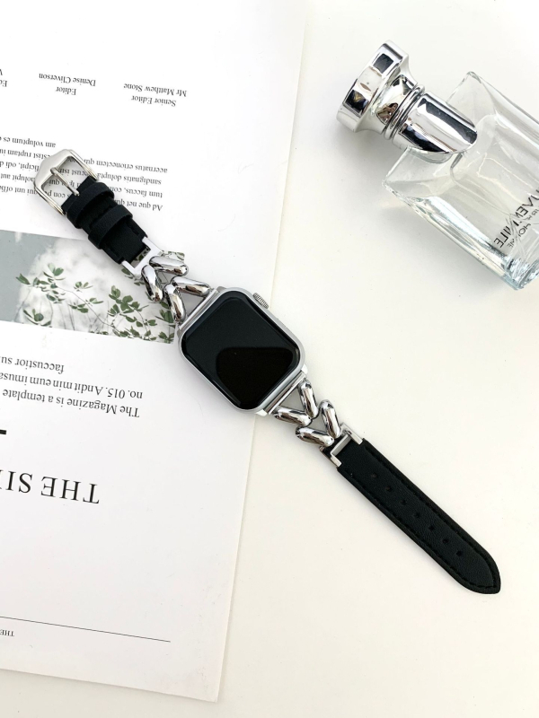 Apple Watch 678910 Leaves Metal Spelling bőr óraszíj iWatch SE csuklópánthoz alkalmas