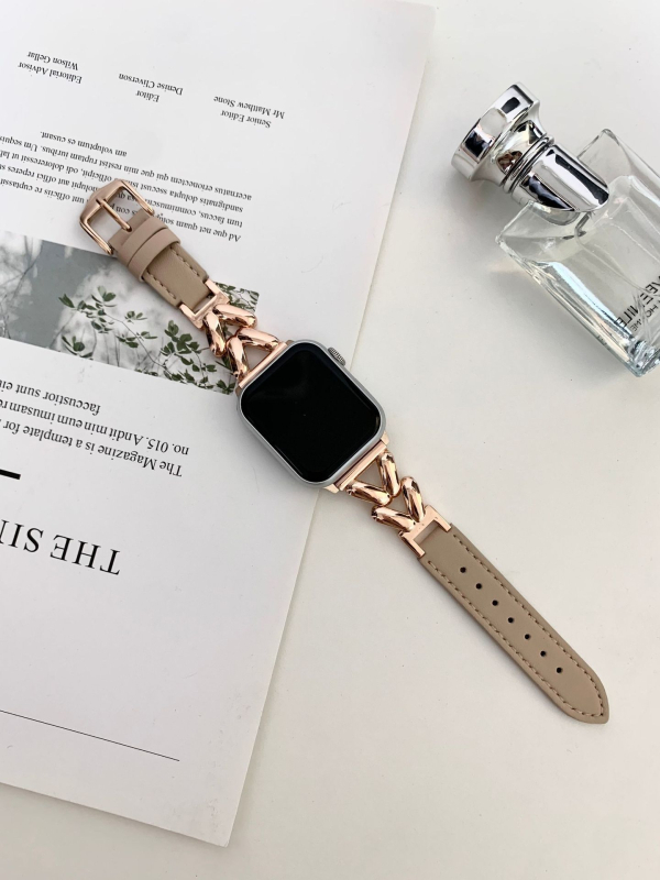 Apple Watch 678910 Leaves Metal Spelling bőr óraszíj iWatch SE csuklópánthoz alkalmas