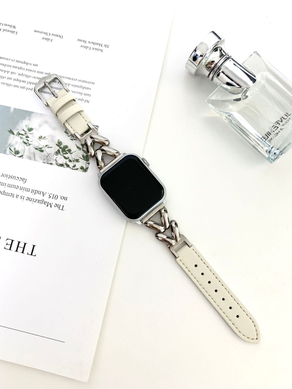 Apple Watch 678910 Leaves Metal Spelling bőr óraszíj iWatch SE csuklópánthoz alkalmas