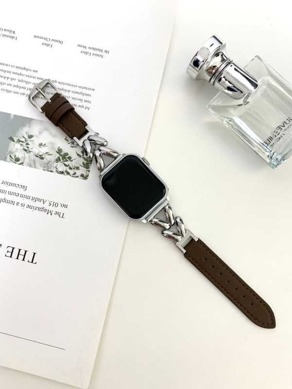 Apple Watch 678910 Leaves Metal Spelling bőr óraszíj iWatch SE csuklópánthoz alkalmas