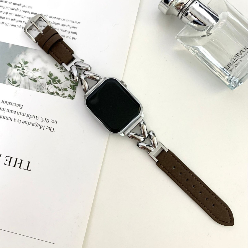 Apple Watch 678910 Leaves Metal Spelling bőr óraszíj iWatch SE csuklópánthoz alkalmas