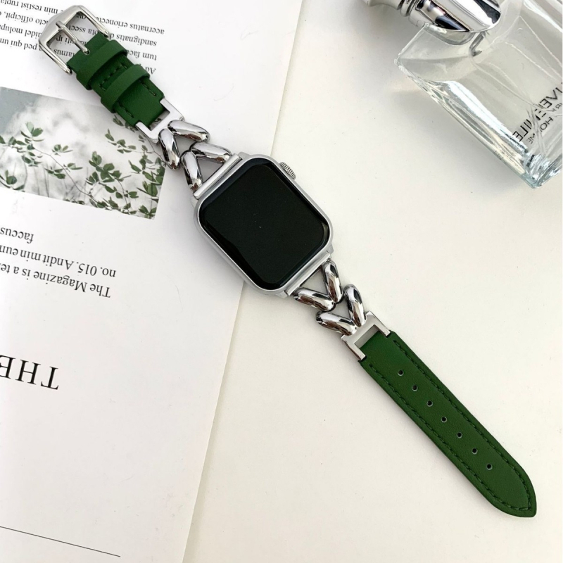 Apple Watch 678910 Leaves Metal Spelling bőr óraszíj iWatch SE csuklópánthoz alkalmas