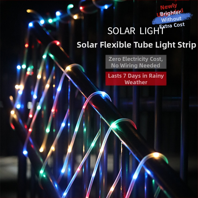Соларна тръбна светлина, светодиодна цветна светлина, водоустойчива цветна кожена нишка, светлина за двор, декоративна външна нишка