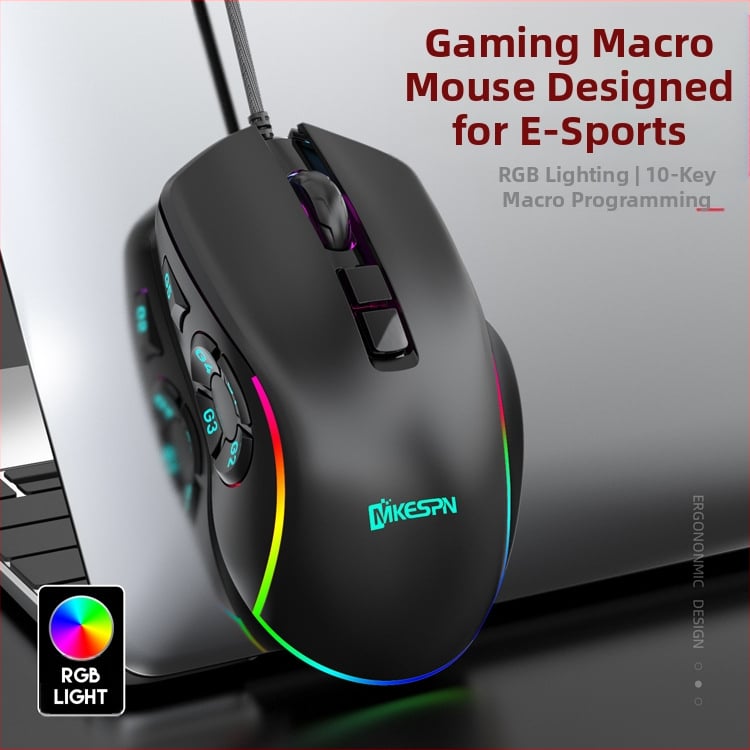 12800DPI Full Speed 10 клавиша RGB Macro Definition жична геймърска мишка Компютърни аксесоари Източник Фабричен аутлет