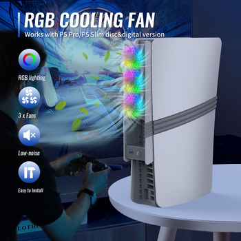 PS5 Pro/PS5 slim host universāls dzesēšanas ventilators ar viedu temperatūras kontroli aizmugurējais ventilators ar RGB krāsainām gaismām