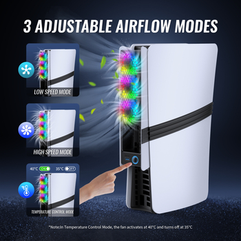 PS5 Pro/PS5 slim host universāls dzesēšanas ventilators ar viedu temperatūras kontroli aizmugurējais ventilators ar RGB krāsainām gaismām
