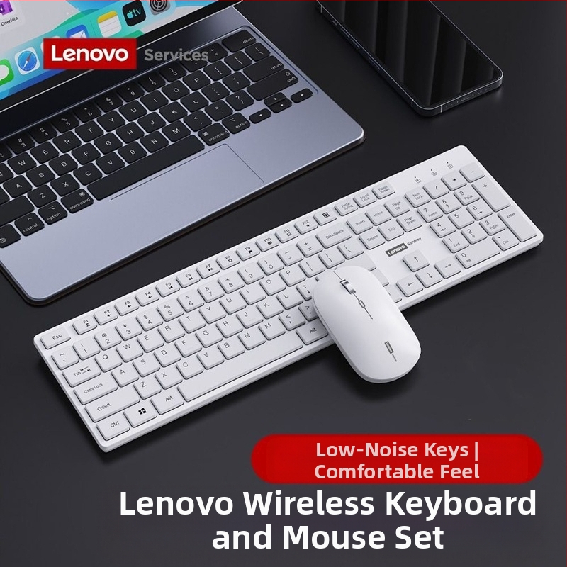 Комплект безжична клавиатура и мишка Lenovo Kn220 с тънки шоколадови капачки за лаптоп, 2.4 г