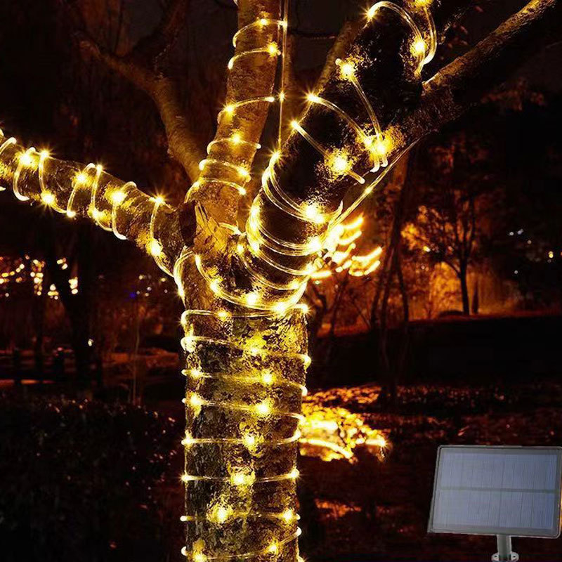 LED päikeseenergial töötav vikerkaaretoruga aia sisehoovi dekoratiivne valgus õues veekindel pühadeatmosfääri voolikuga nahast joonvalgusti