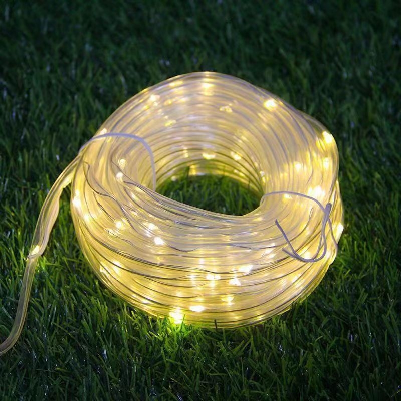 LED päikeseenergial töötav vikerkaaretoruga aia sisehoovi dekoratiivne valgus õues veekindel pühadeatmosfääri voolikuga nahast joonvalgusti