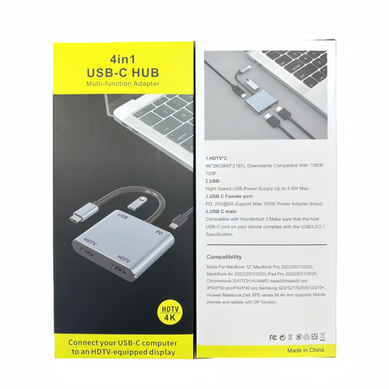 Jauns C tipa uz divkāršu HDMI pārveidotājs, C tipa uz HDTV * 2 + USB + Pd HD 4K