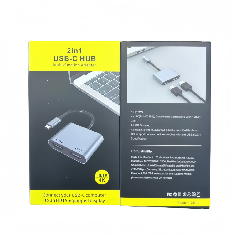 Jauns C tipa uz divkāršu HDMI pārveidotājs, C tipa uz HDTV * 2 + USB + Pd HD 4K