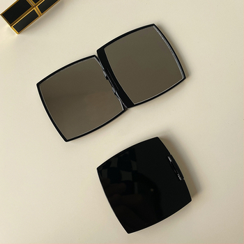 Преносимо огледало за грим в стил туид, черно огледало, ръчно, двустранно, малко, увеличаващо огледало за грим, чанта, преносимо, сгъваемо