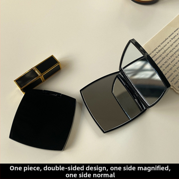 Преносимо огледало за грим в стил туид, черно огледало, ръчно, двустранно, малко, увеличаващо огледало за грим, чанта, преносимо, сгъваемо