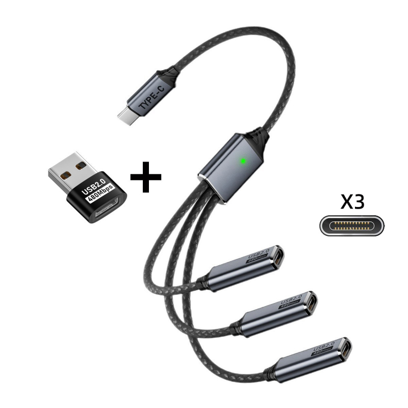 UC-127 mobiltelefon és tablet Type-C USB-C HUB apa-nő egy-kettő csatlakozóval, billentyűzet és egér kábellel