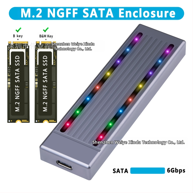 M.2 SSD kietojo disko dėžutė Nvme NGFF dvigubo protokolo kietojo disko dėžutė RGB šaunus apšvietimas