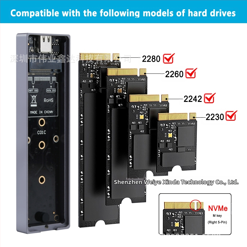 Кутия за твърд диск M.2 SSD, Nvme, NGff, с двоен протокол, RGB, хладно осветление