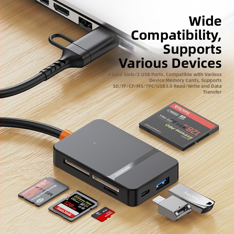 Uus USB3.0/TYPE-C kaks-ühes SD/TF/CF/MS neljakaardilugeja – multifunktsionaalne kiire kaardilugeja
