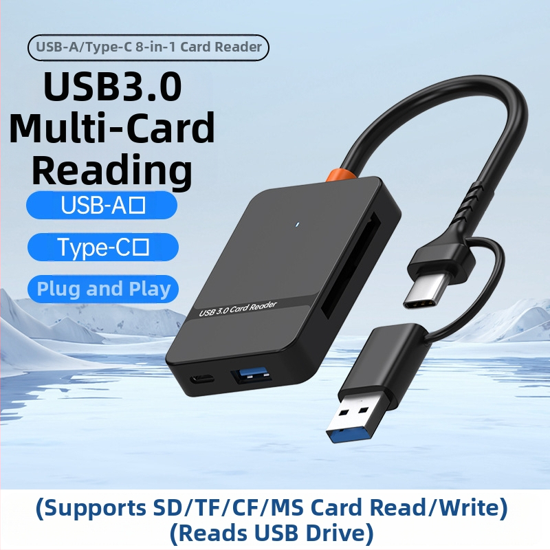 Uus USB3.0/TYPE-C kaks-ühes SD/TF/CF/MS neljakaardilugeja – multifunktsionaalne kiire kaardilugeja