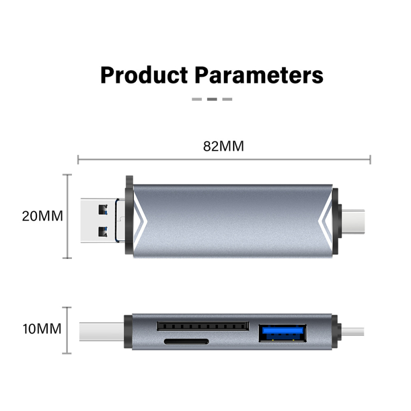 Uus multifunktsionaalne 6-ühes kaardilugeja TF/SD/U-ketta/tüüp-c OTG universaalne laienduskaardilugeja kiireks kaardilugejaks