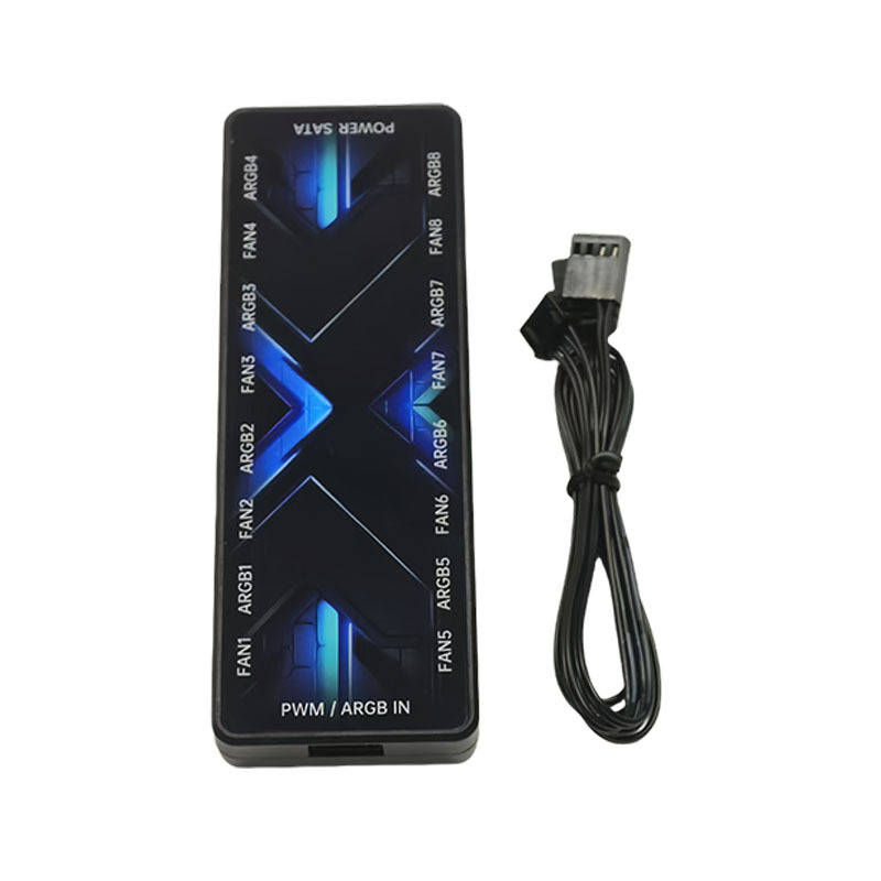 Tehase otsetoitega kahekordne 8-kanaliline Argb Pwm Divine Light sünkroniseerimine kahe-ühes šassiiventilaatori kontroller radiaatorile