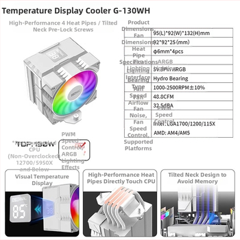 Piiriülene Argb temperatuuri reguleerimine vaikne ventilaator lauaarvuti hostprotsessori temperatuuri digitaalne ekraan õhkjahutusega radiaator