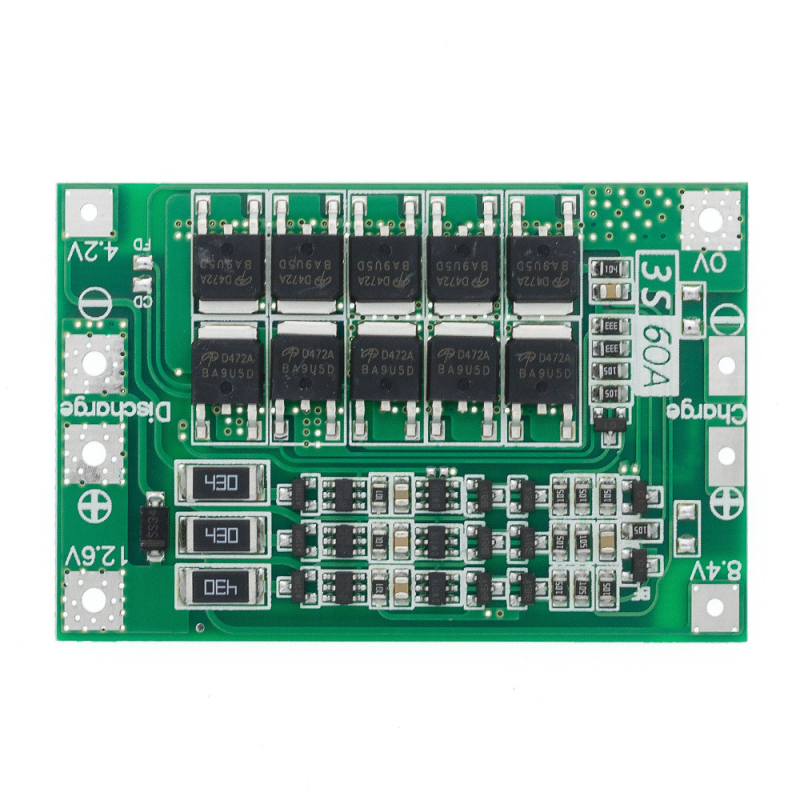 3 stringi 11,1 V 12,6 V 18650 liitiumaku kaitseplaati ekvalaiserriba täiustatud 60 A voolujaotusega pordiga