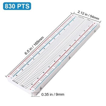 MB102 червена и синя жична мини дъска за хляб, бяла/прозрачна, безспойка печатна платка, 830 дупки, тестова платка за разработка, „Направи си сам“ платка