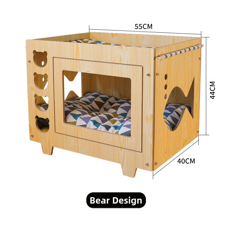 Macskaháztartási kétrétegű függőágyfészek integrált macskafelszerelések macskafészek puha párna fa üreges illesztésű macskafészek