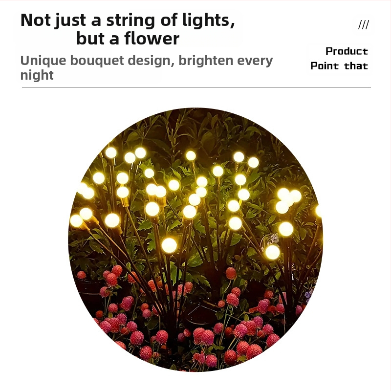 Трансгранична слънчева лампа за земята Firefly, домакинска водоустойчива градинска лампа, лампа за трева, външна LED лампа за контрол на светлината