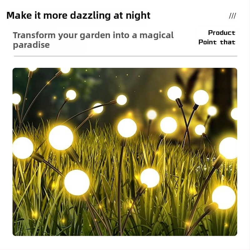 Трансгранична слънчева лампа за земята Firefly, домакинска водоустойчива градинска лампа, лампа за трева, външна LED лампа за контрол на светлината