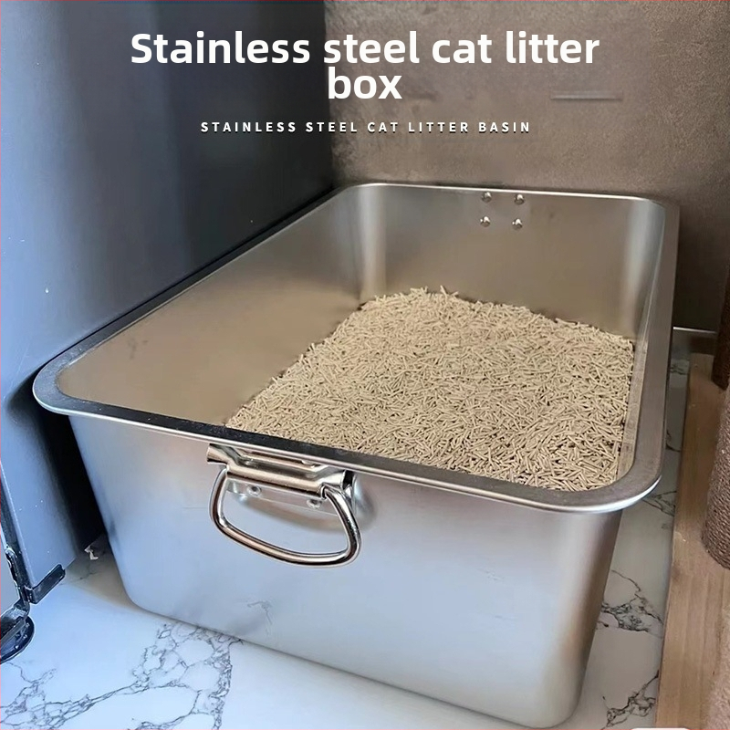 Roostevabast terasest kassiliivakast, paksendatud ristkülikukujuline, pritsmekindel, kergesti puhastatav, suure mahutavusega avatud kassi tualett, hädavajalik kasside kasvatamiseks