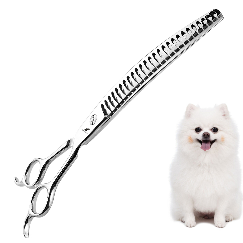 Foarfece de înfrumusețare cu dinți denși în formă de os de pește de 8,0 inch, foarfece curbate, trimmer pentru păr de animale de companie, foarfece cu dinți curbați, dinți curbați pentru animale de companie