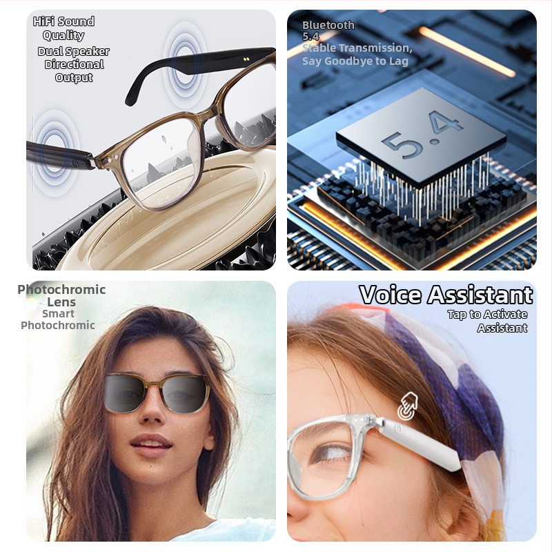 Трансгранични интелигентни Bluetooth очила, слънчеви очила, поляризирани, анти-UV, анти-синя светлина, слушане на музика и разговори, прозрачни лещи GS-07
