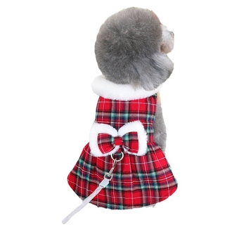 Ρούχα για σκύλους φθινόπωρο και χειμώνα Νέα απλή χαριτωμένη εξαιρετική φιόγκος Καρό φούστα από βαμβάκι για κατοικίδια
