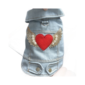 σε απόθεμα διασυνοριακές εκρήξεις ρούχα για κατοικίδια πηγή εργοστασίου απευθείας άνοιξη και φθινόπωρο χαριτωμένο γιλέκο τζιν με φτερά αγγέλου