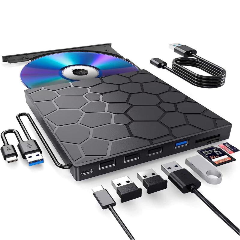 Unitate optică externă multifuncțională de expansiune pentru DVD-uri, interfață USB/TYPE 7-în-1, care poate fi conectată extern la un disc U.