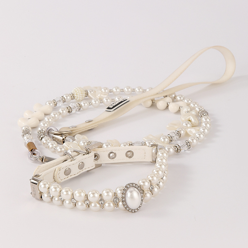 ZHOUS új kutya-macska nagy gyöngy gyémánt nyakörv kisállat kiskutya drótkötél gyöngyös nyakörv