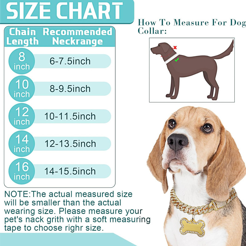 Új, kubai nyakörv kisállatoknak, biztonsági csattal, fém kubai lánccal, mesterséges gyémánt kutyanyakörv nyaklánc